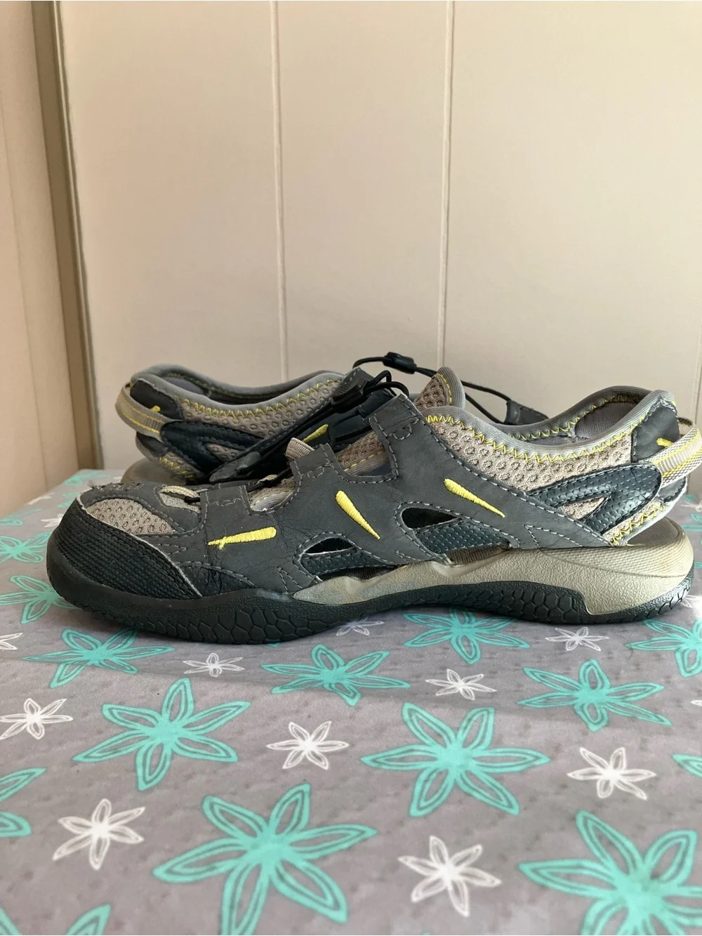 The North Face Gray and Yellow Kids Outdoor Sandals